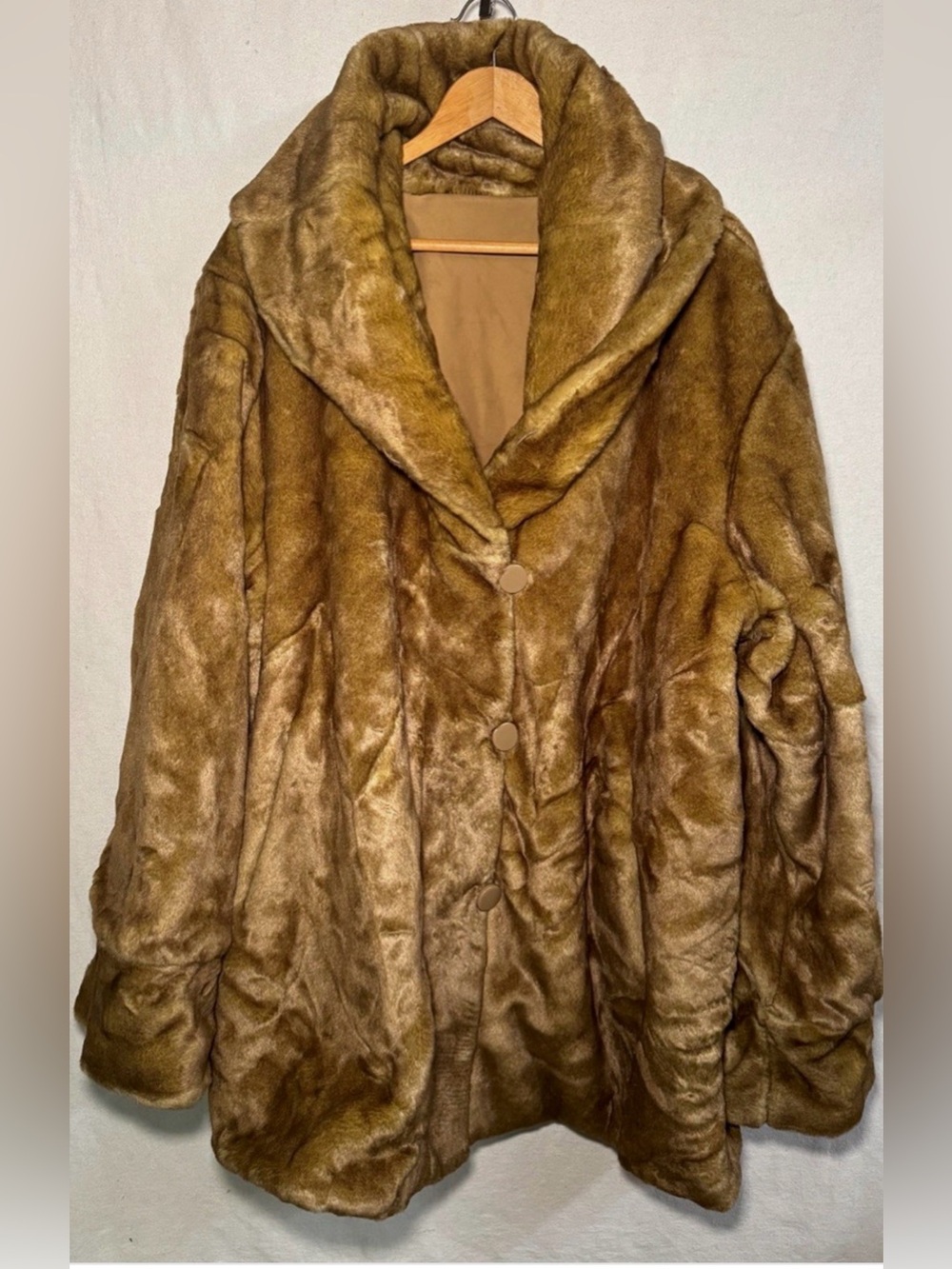 Dennis Basso Coat Womens 2X Brown Sculpted Faux Fur Hooded Plus Size